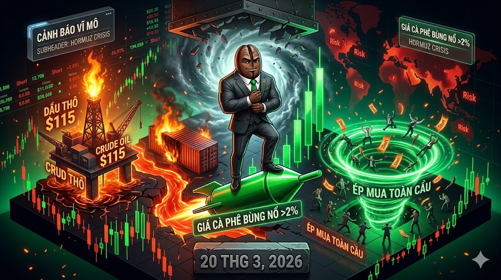 Giá cà phê bùng nổ vọt hơn 2%: Bão giá dầu 115 USD và nút thắt Hormuz kích hoạt làn sóng ép mua toàn cầu